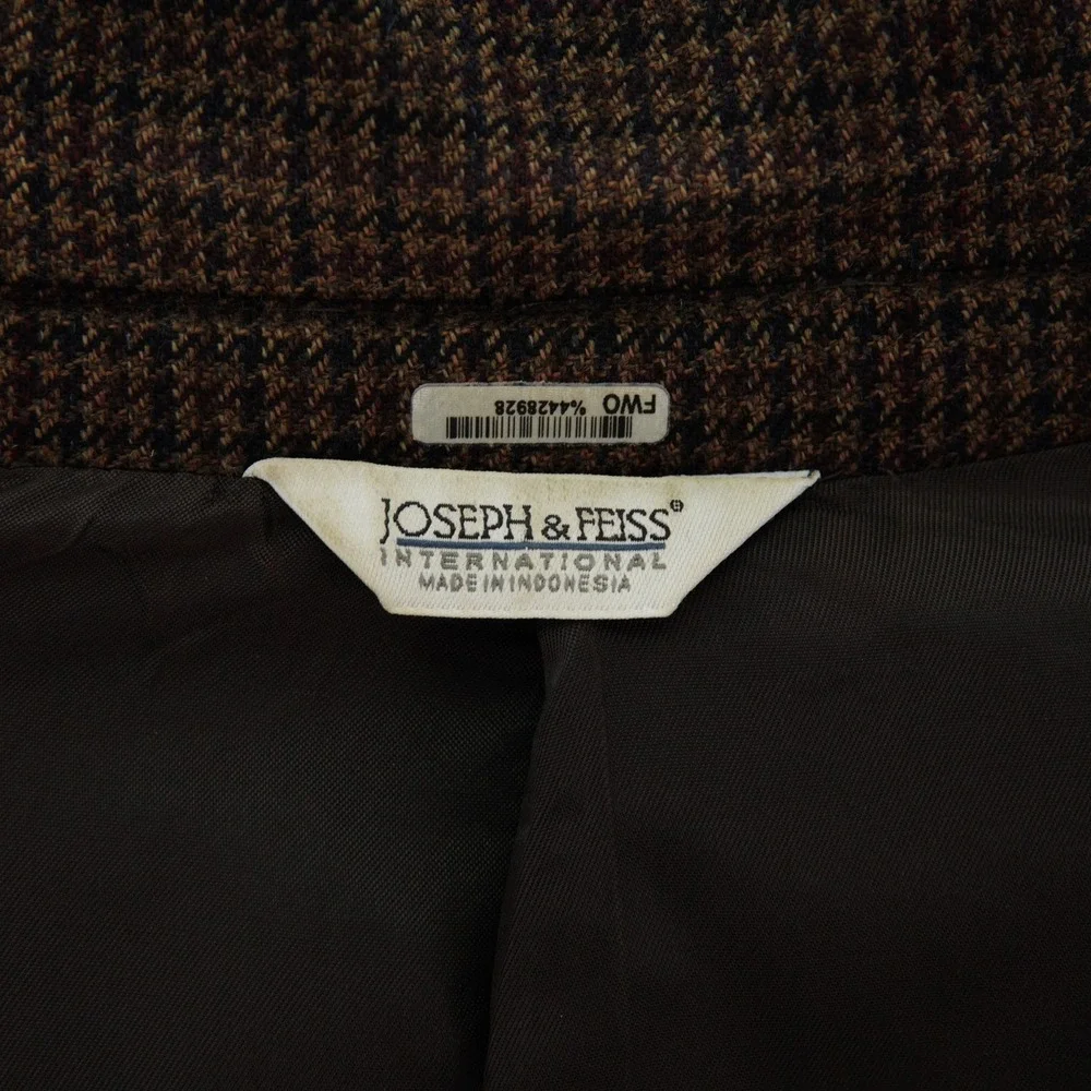 Joseph & Feiss International Lambswool Tweed Brown Tan Blue Check 48L Sport Coat